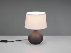 Reality Leuchten Tischleuchte MARTIN Keramik Braun Mit Stoffschirm Creme, Höhe 29cm