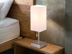 Reality Leuchten Tischleuchte OLE Silber & Stoffschirm Weiß Mit USB-Ladestationen Höhe 35cm -Bestes Beleuchtungs Geschäft tischleuchte ole silber stoffschirm weiss mit usb 1 6