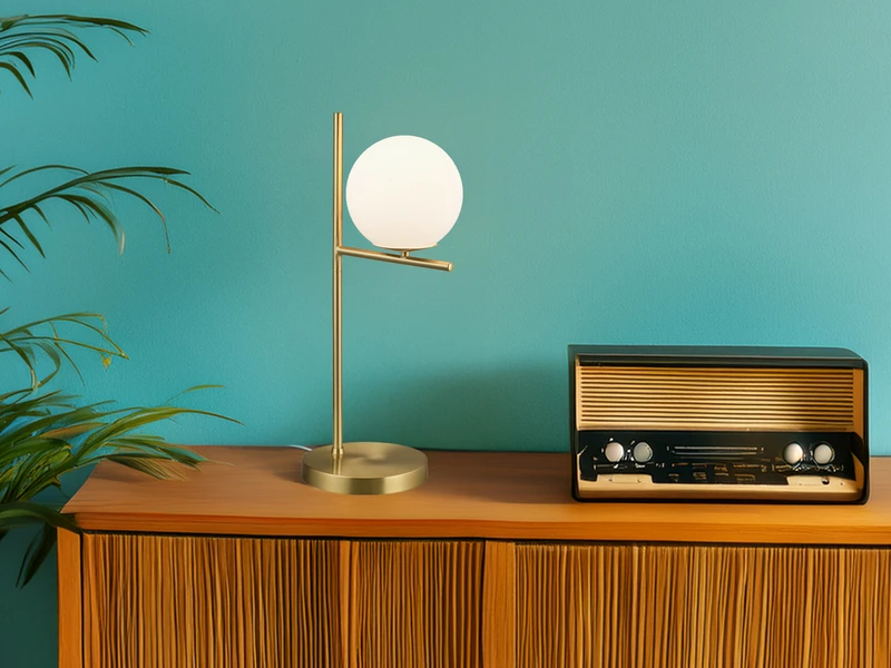 Trio Leuchten Tischleuchte PURE In Messing Matt Mit Glaskugel Opal Weiß, Höhe 52cm 3 Trio Leuchten Tischleuchte PURE In Messing Matt Mit Glaskugel Opal Weiß, Höhe 52cm