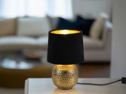 Reality Leuchten Tischleuchte SOPHIA Mit Keramikfuß & Samtschirm Schwarz - Gold, Höhe 26cm