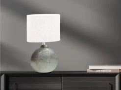 Fischer & Honsel Tischleuchte TOBSE, Keramikfuß Silber & Lampenschirm Leinen Weiß, Höhe 39cm