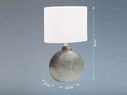 Fischer & Honsel Tischleuchte TOBSE, Keramikfuß Silber & Lampenschirm Leinen Weiß, Höhe 39cm -Bestes Beleuchtungs Geschäft tischleuchte tobse keramikfuss silber lampenschirm 3