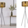 Globo Tripod Stehlampe NUGGY Mit Lampenschirm Gold Und Netz Schwarz, Höhe 159cm -Bestes Beleuchtungs Geschäft tripod stehlampe nuggy mit lampenschirm gold und n