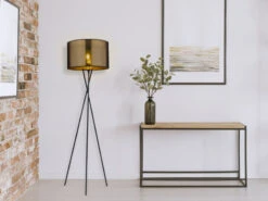 Globo Tripod Stehlampe NUGGY Mit Lampenschirm Gold Und Netz Schwarz, Höhe 159cm -Bestes Beleuchtungs Geschäft tripod stehlampe nuggy mit lampenschirm gold und n 3