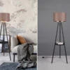 Reality Leuchten Tripod Stehleuchte COLETTE Mit Stoffschirm In Taupe/Gold & Ablagetisch, H 152cm -Bestes Beleuchtungs Geschäft tripod stehleuchte colette mit stoffschirm in taup