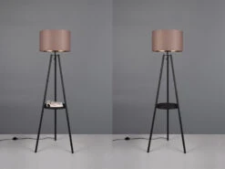 Reality Leuchten Tripod Stehleuchte COLETTE Mit Stoffschirm In Taupe/Gold & Ablagetisch, H 152cm -Bestes Beleuchtungs Geschäft tripod stehleuchte colette mit stoffschirm in taup 4