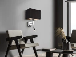 MeineWunschleuchte Wandleuchte CAIMA Mit LED Leselampe & Stoffschirm Schwarz Für Bett & Sofa