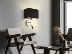 MeineWunschleuchte Wandleuchte CAIMA Mit LED Leselampe & Stoffschirm Schwarz Für Bett & Sofa -Bestes Beleuchtungs Geschäft wandleuchte caima mit led leselampe stoffschirm sc 4