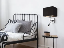 MeineWunschleuchte Wandleuchte CAIMA Mit LED Leselampe & Stoffschirm Schwarz Für Bett & Sofa -Bestes Beleuchtungs Geschäft wandleuchte caima mit led leselampe stoffschirm sc 5