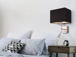 MeineWunschleuchte Wandleuchte CAIMA Mit LED Leselampe & Stoffschirm Schwarz Für Bett & Sofa -Bestes Beleuchtungs Geschäft wandleuchte caima mit led leselampe stoffschirm sc 7