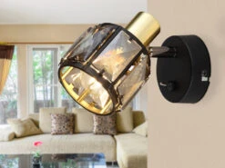 Globo Wandstrahler INDIANA Mit Schalter Und Glaskristallen Schwarz Gold, Höhe 12,5cm -Bestes Beleuchtungs Geschäft wandstrahler indiana mit schalter und glaskristall 5