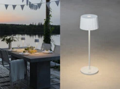 Konstsmide Wiederaufladbare LED Outdoor Akku Tischleuchte POSITANO Dimmbar Weiß, Höhe 35cm