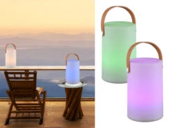 MeineWunschleuchte Wiederaufladbare LED Tischleuchte 2er SET Farbwechsel, Akku, USB Höhe 20cm